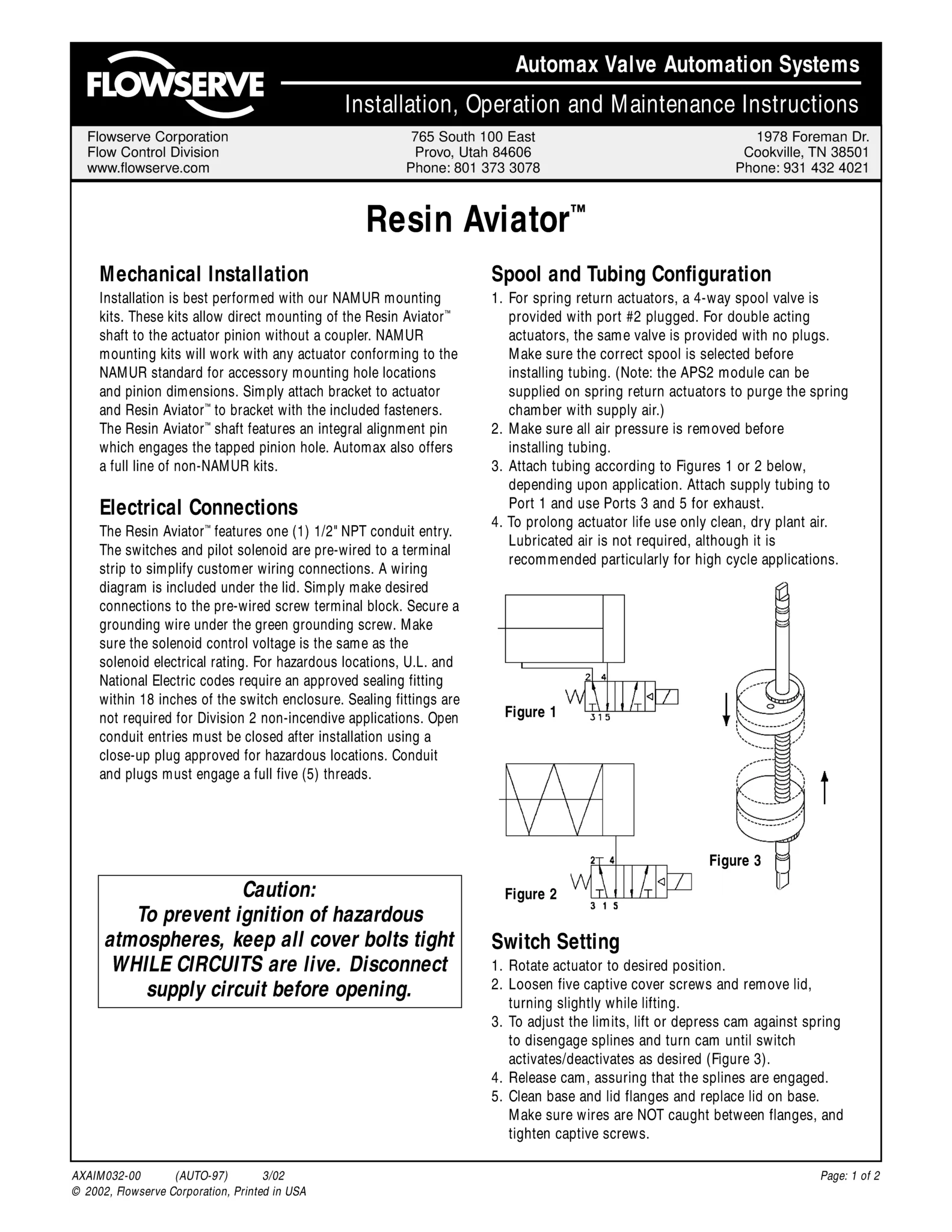 Resin Aviator 安装、操作和维护说明
