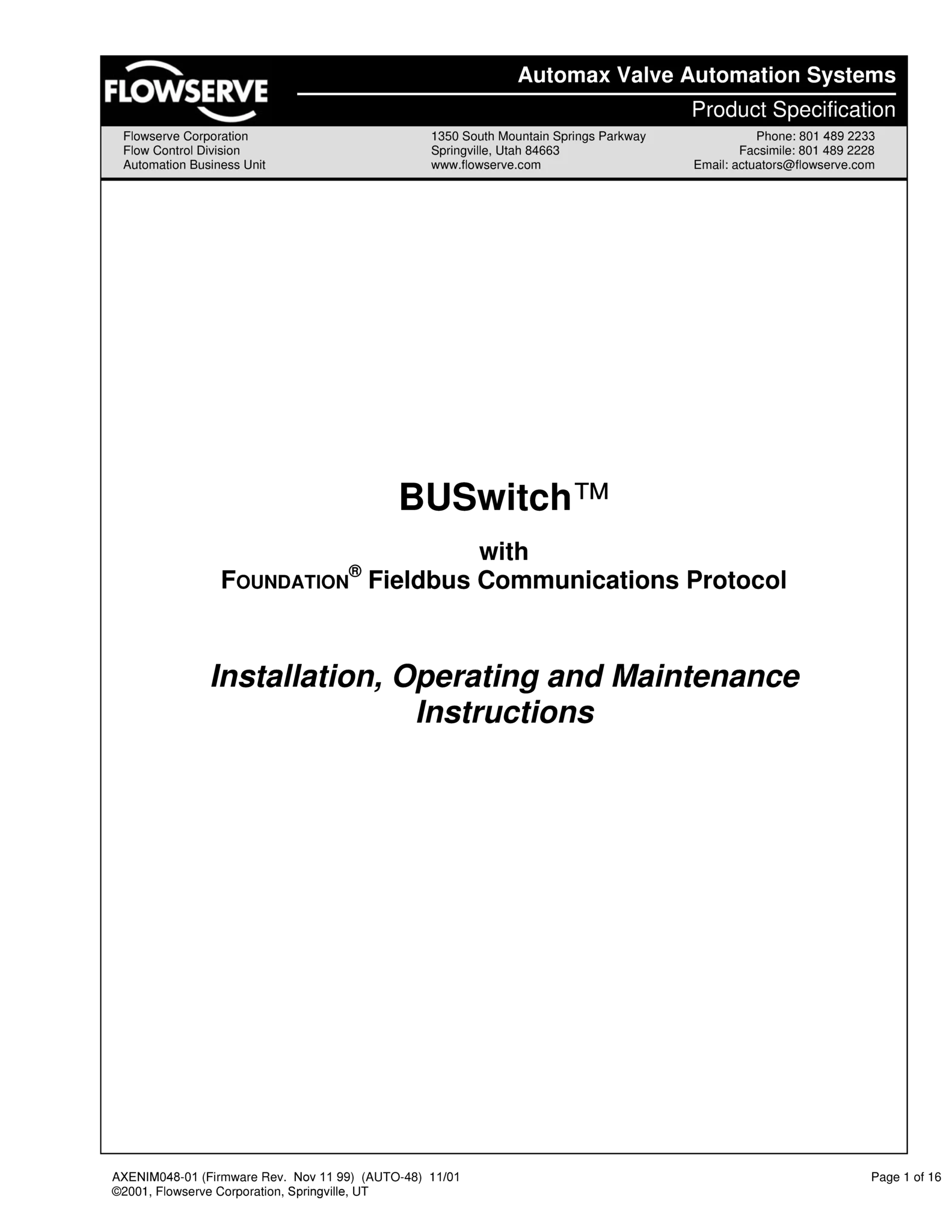 Automax BUSwitch基金会现场总线使用说明