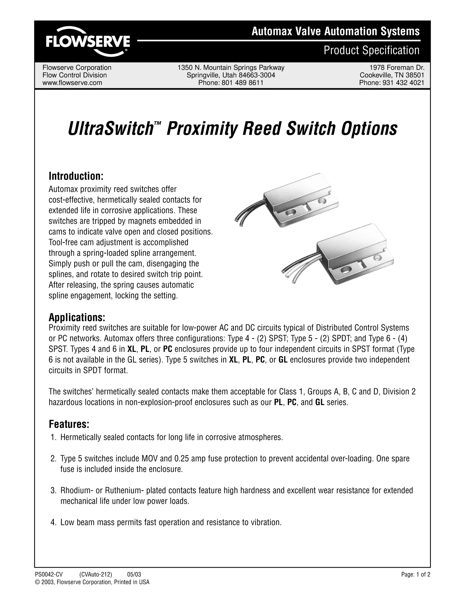 Automax UltraSwitch™ 近接舌簧开关规格