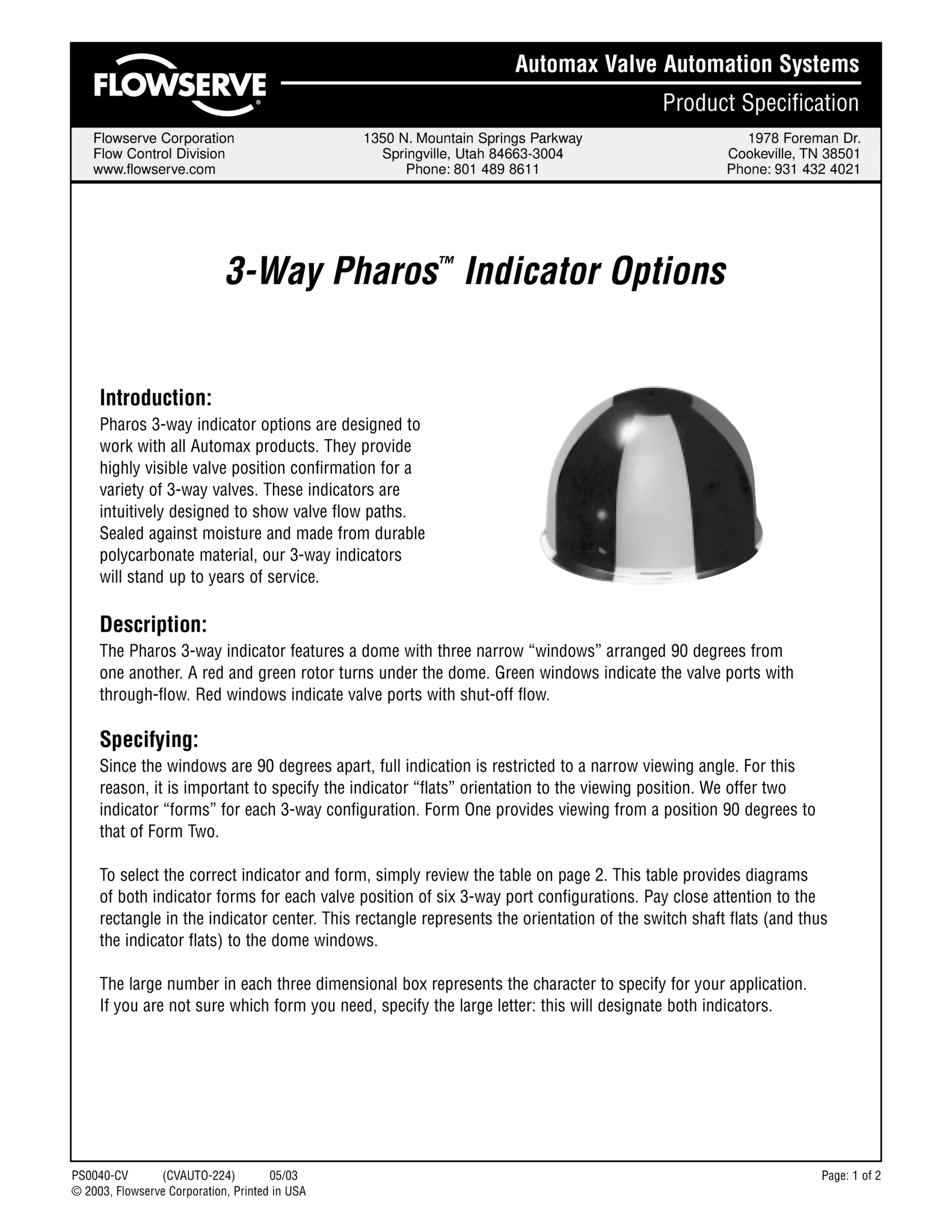 Automax 3向Pharos™指示器规格