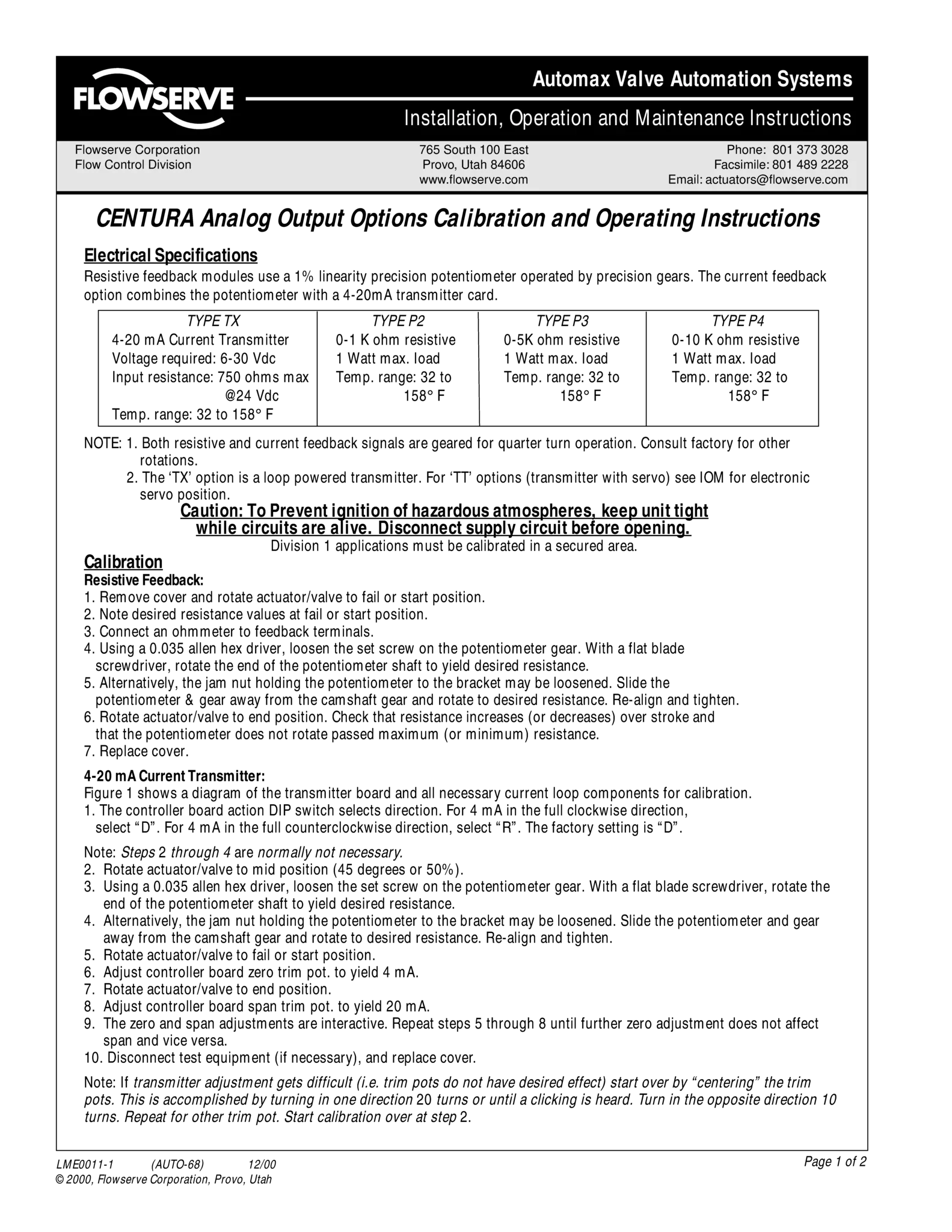 Automax CENTURA™模拟输出选项使用说明（IOM）