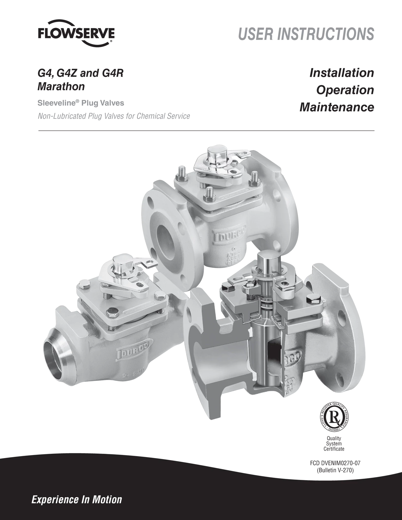 Durco G4、G4Z和G4R Marathon Sleeveline旋塞阀使用说明（IOM）