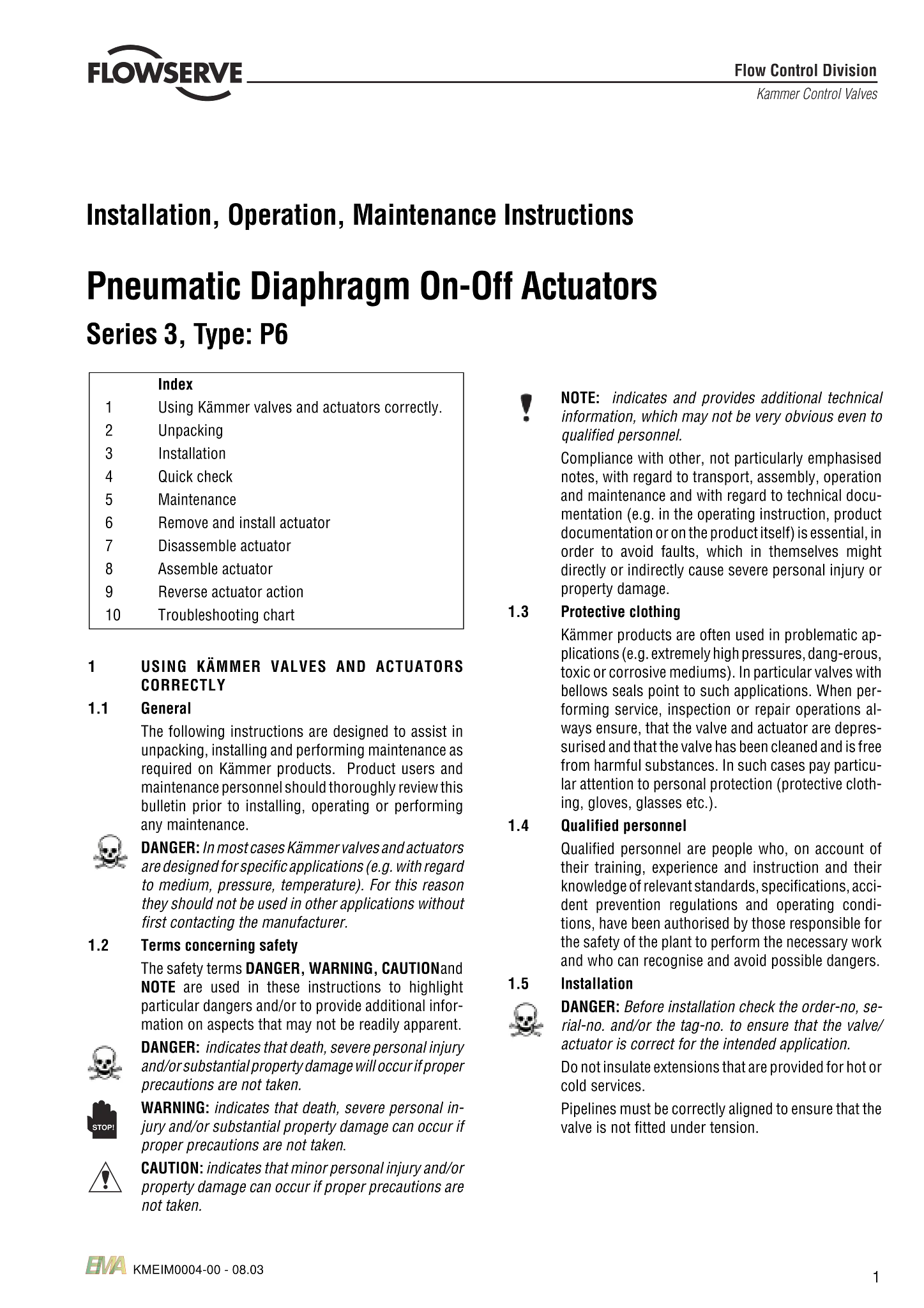 Kämmer系列3、P6型气动执行器使用说明（IOM）