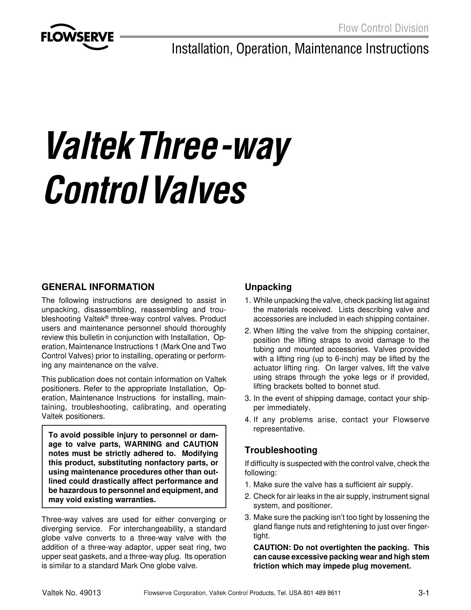 Valtek Mark One三通式控制阀 - 使用说明（IOM）