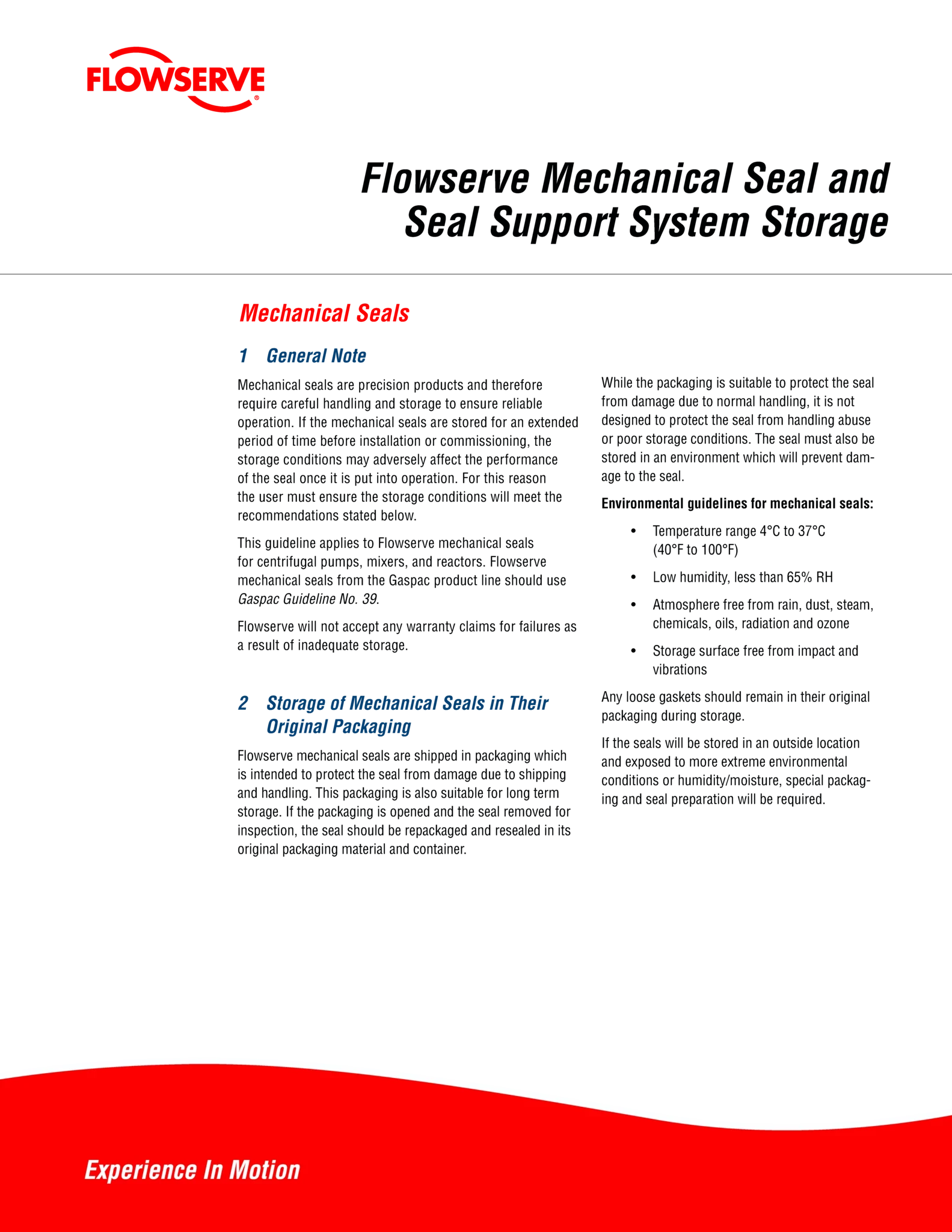 Flowserve密封储存说明