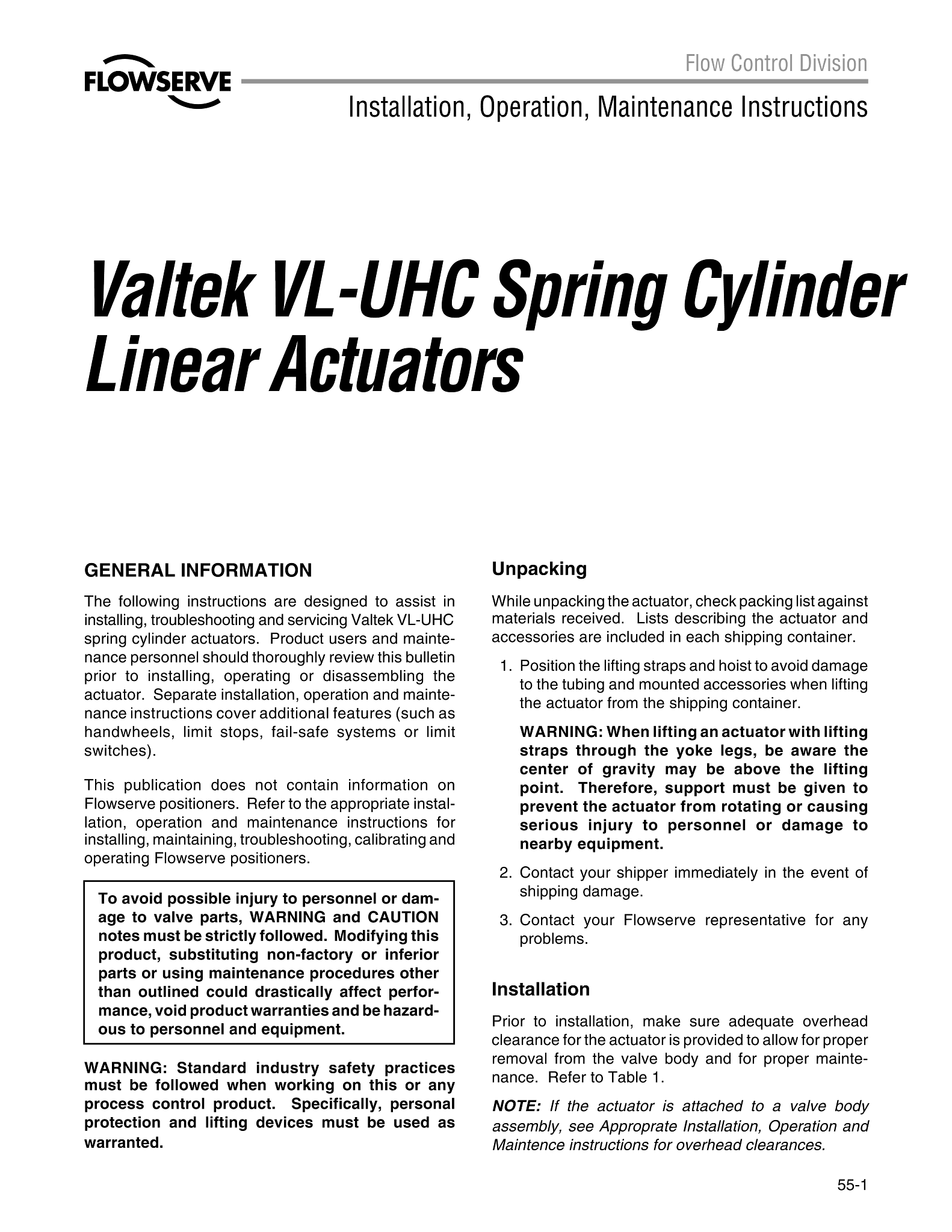 Valtek VL-UHC弹簧缸直行程执行器 - 使用说明(IOM)