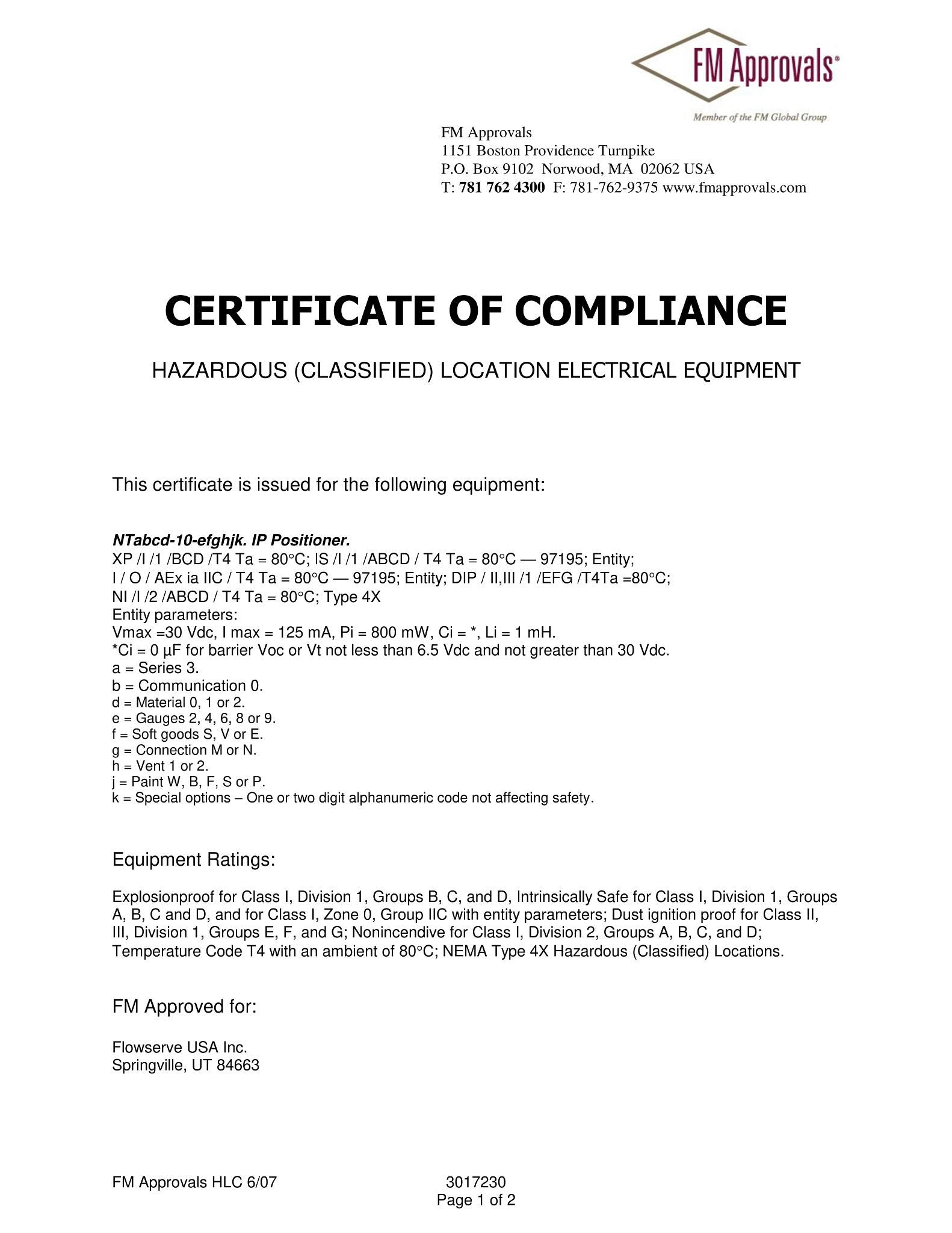 Valtek NT 3000定位器 - FM防爆和本质安全证书