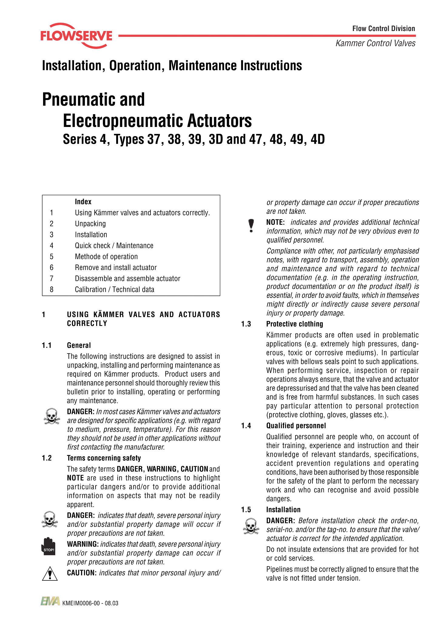 Kämmer气动和电动气动执行器4系列使用说明(IOM)