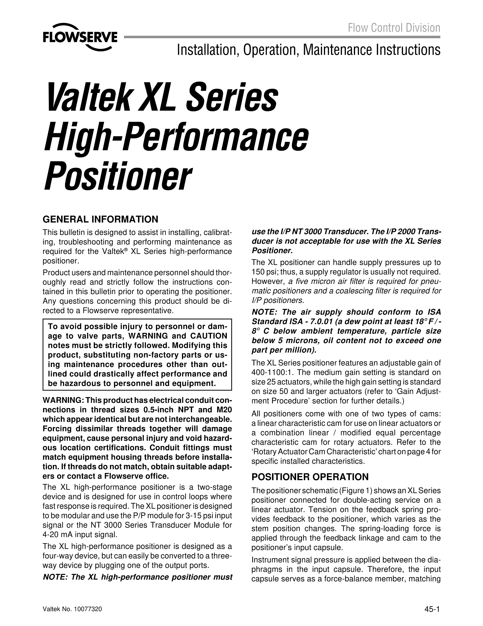 Valtek XL系列高性能定位器 - 使用说明（IOM）