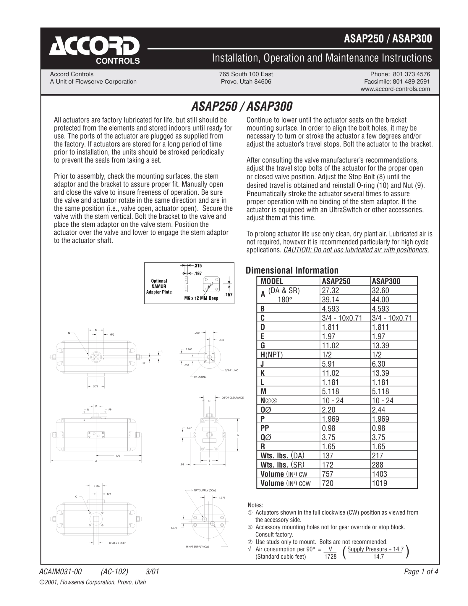 Accord ASAP250 / ASAP300气动执行器使用说明（IOM）