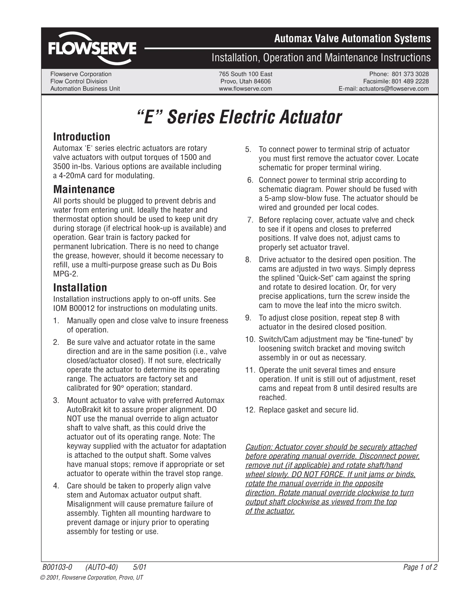 Automax E系列电动执行器使用说明（IOM）