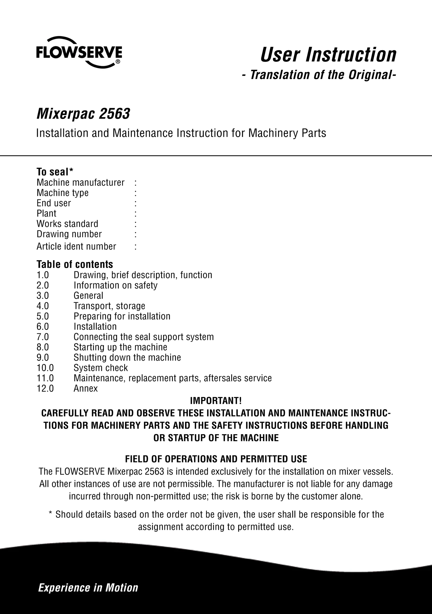 Mixerpac 2563 - 使用说明