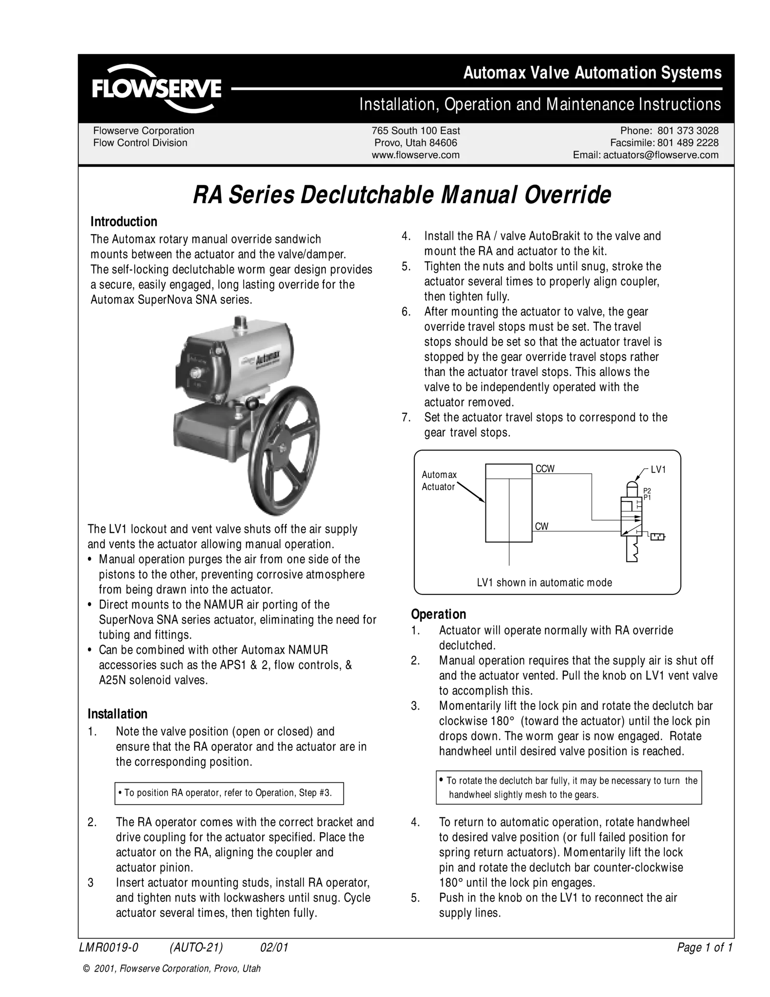 Automax RA系列可分离手动超控使用说明（IOM）