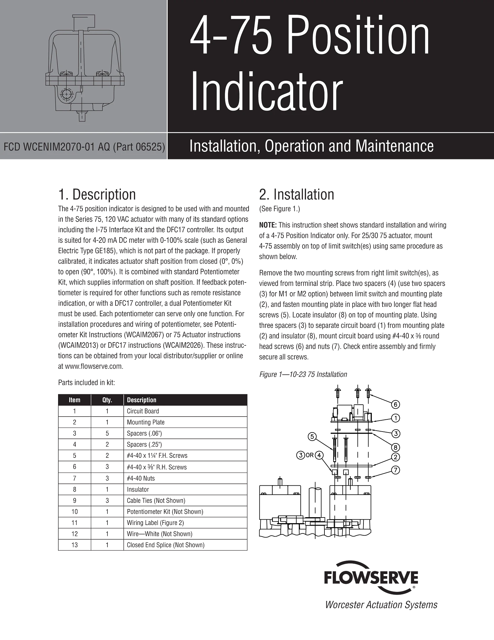 Worcester Controls 4-75位置指示器使用说明（IOM）