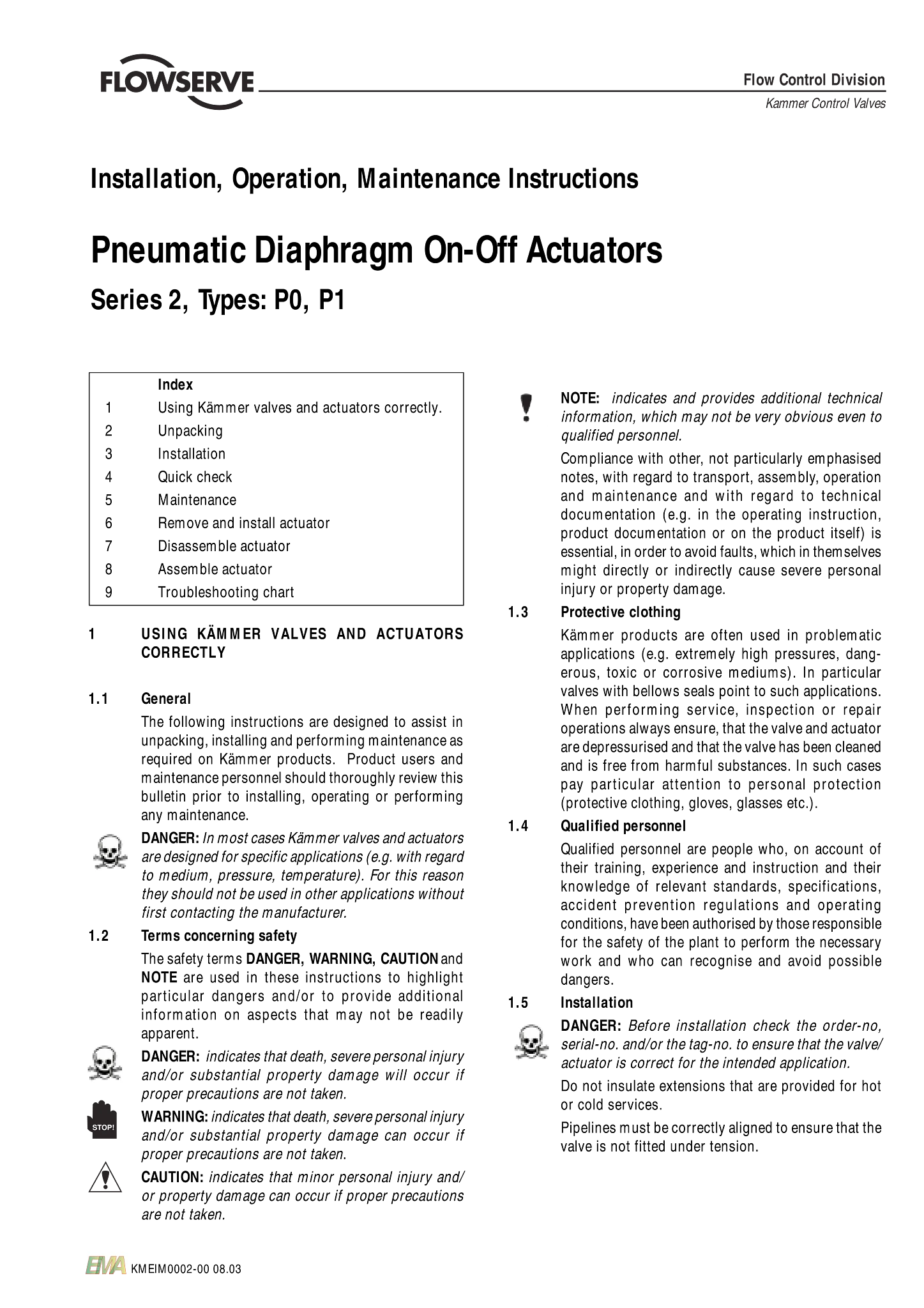 Kämmer气动执行器2系列P0、P1型使用说明（IOM）