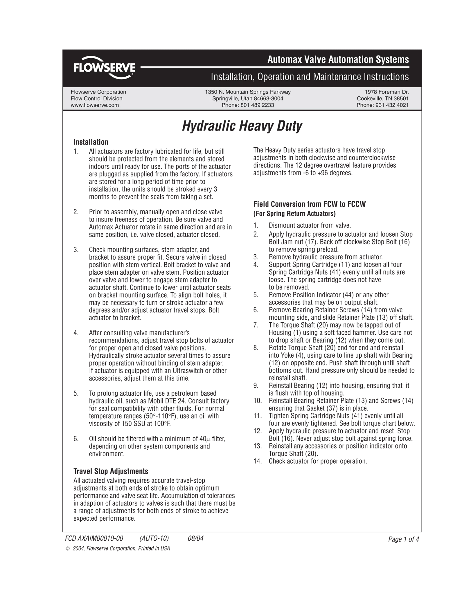 Automax重型液压执行器使用说明（IOM）
