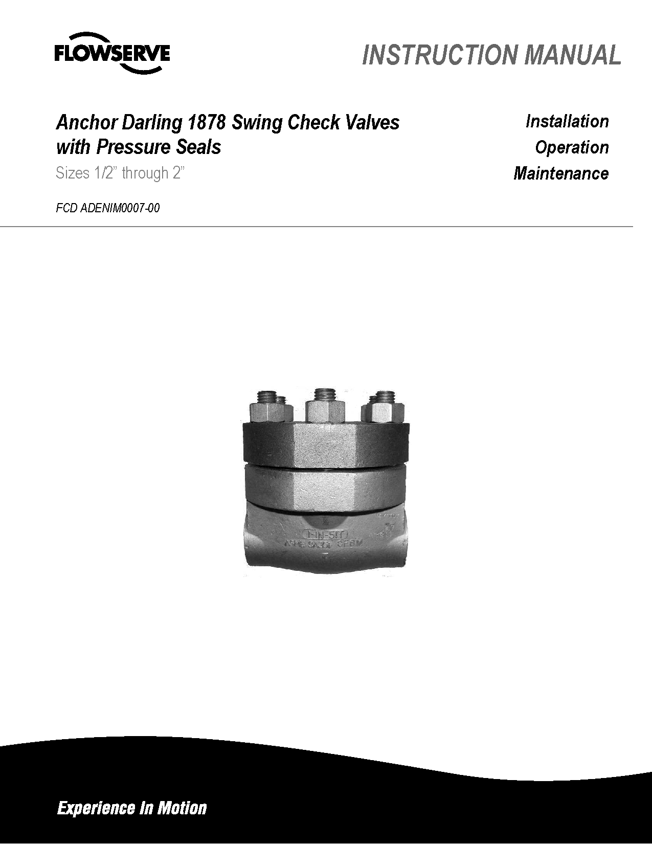 带压力密封的Anchor/Darling 1878摆动止回阀使用说明书（IOM）