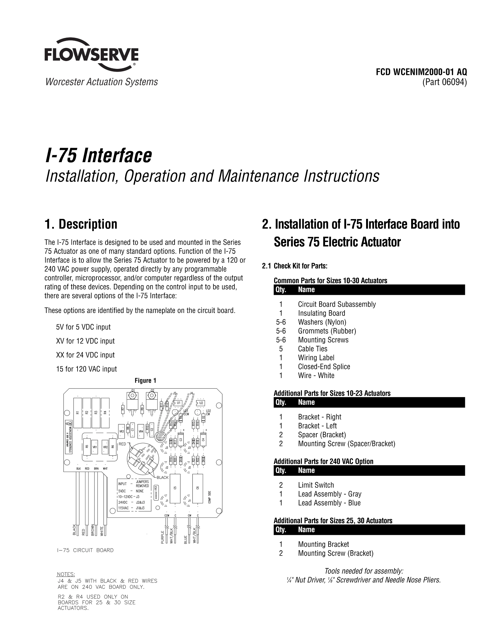 Worcester Controls I-75 接口使用说明（IOM）