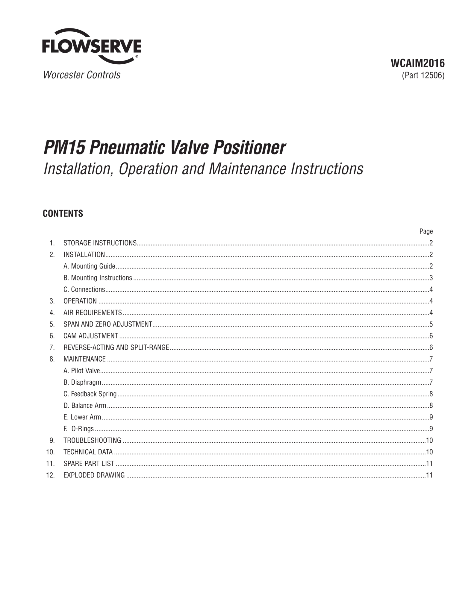 Worcester Controls PM15系列气动阀门定位器使用说明（IOM）