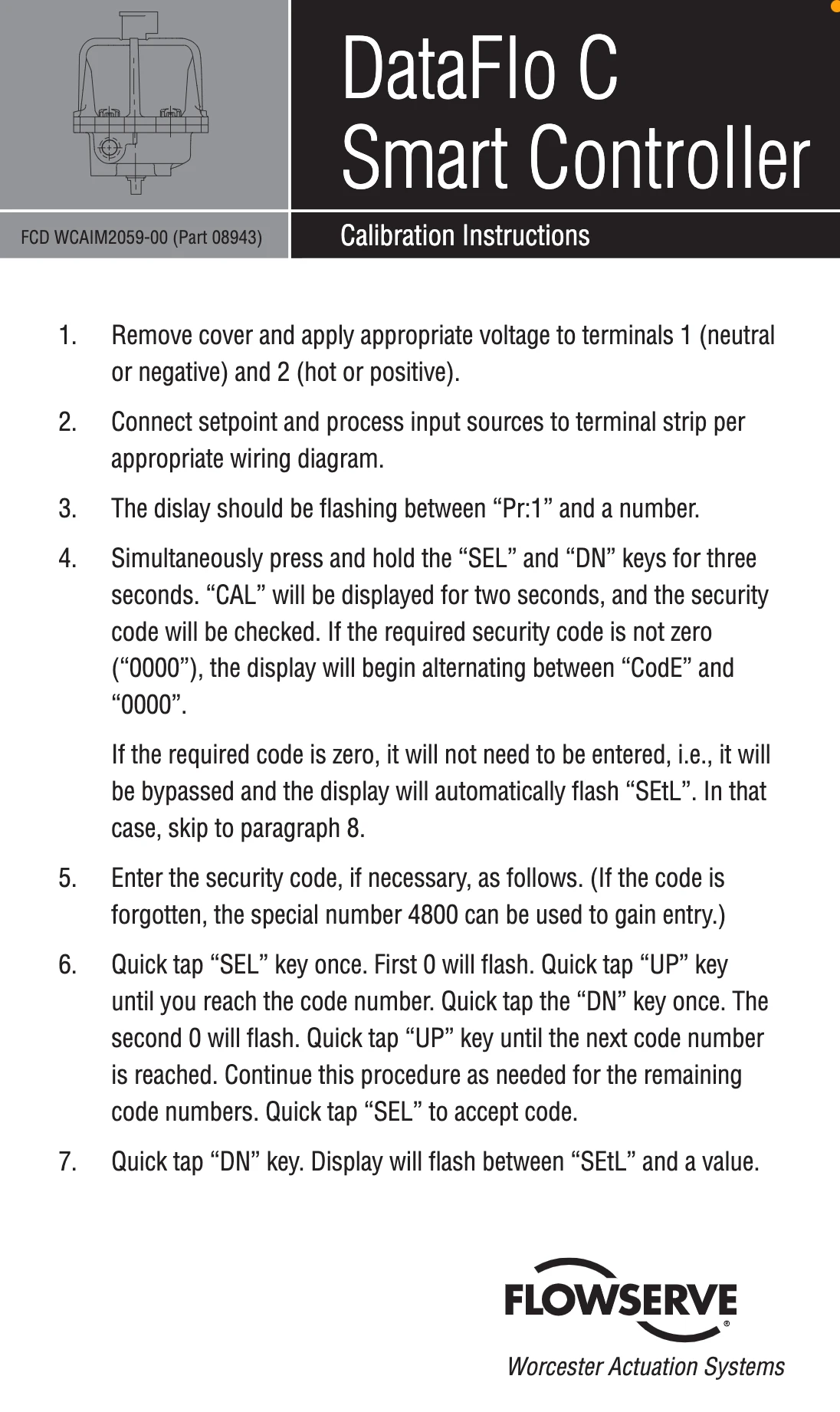 Worcester Controls DataFlo C智能控制器使用说明：校准说明