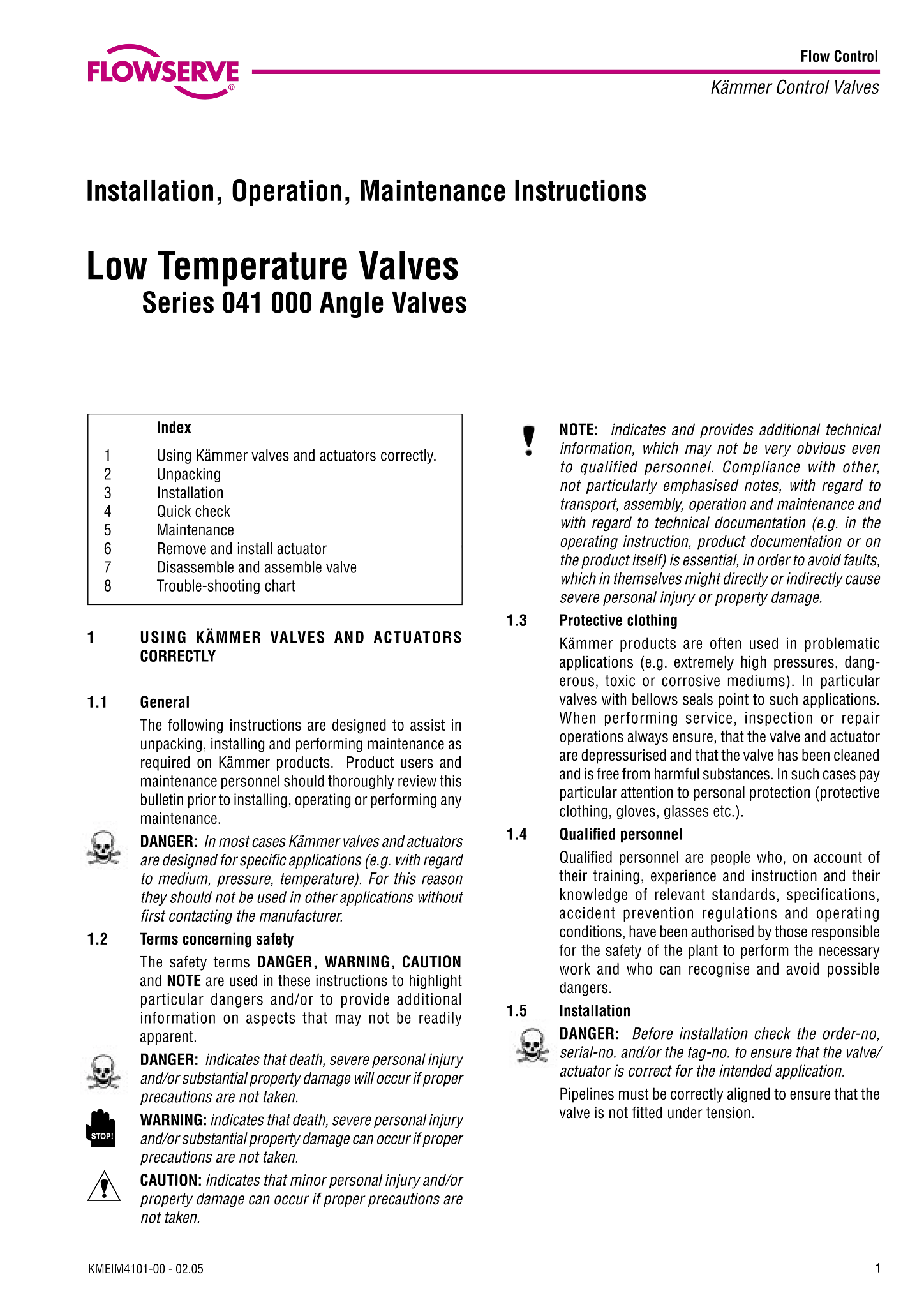 Kämmer ColdFlow低温角阀系列041000使用说明（IOM）
