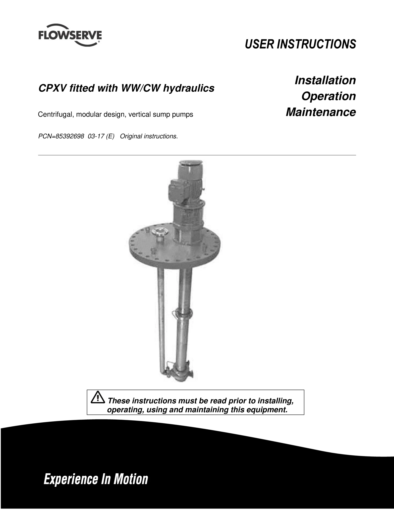 配有WW/CW的CPXV液压系统使用说明