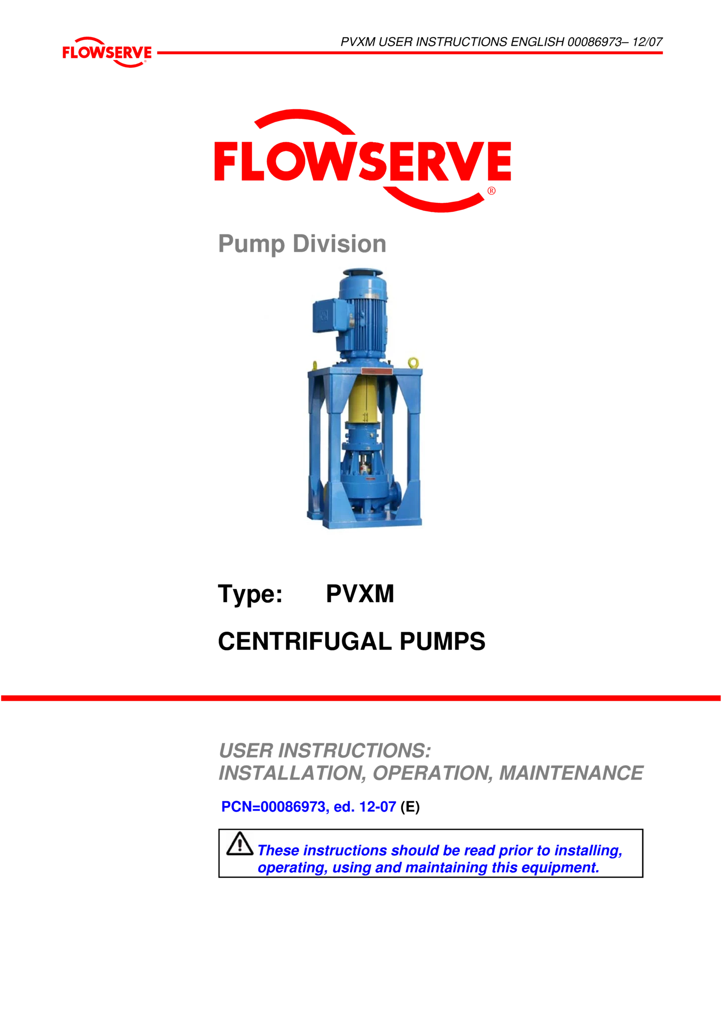 PVXM离心泵使用说明书