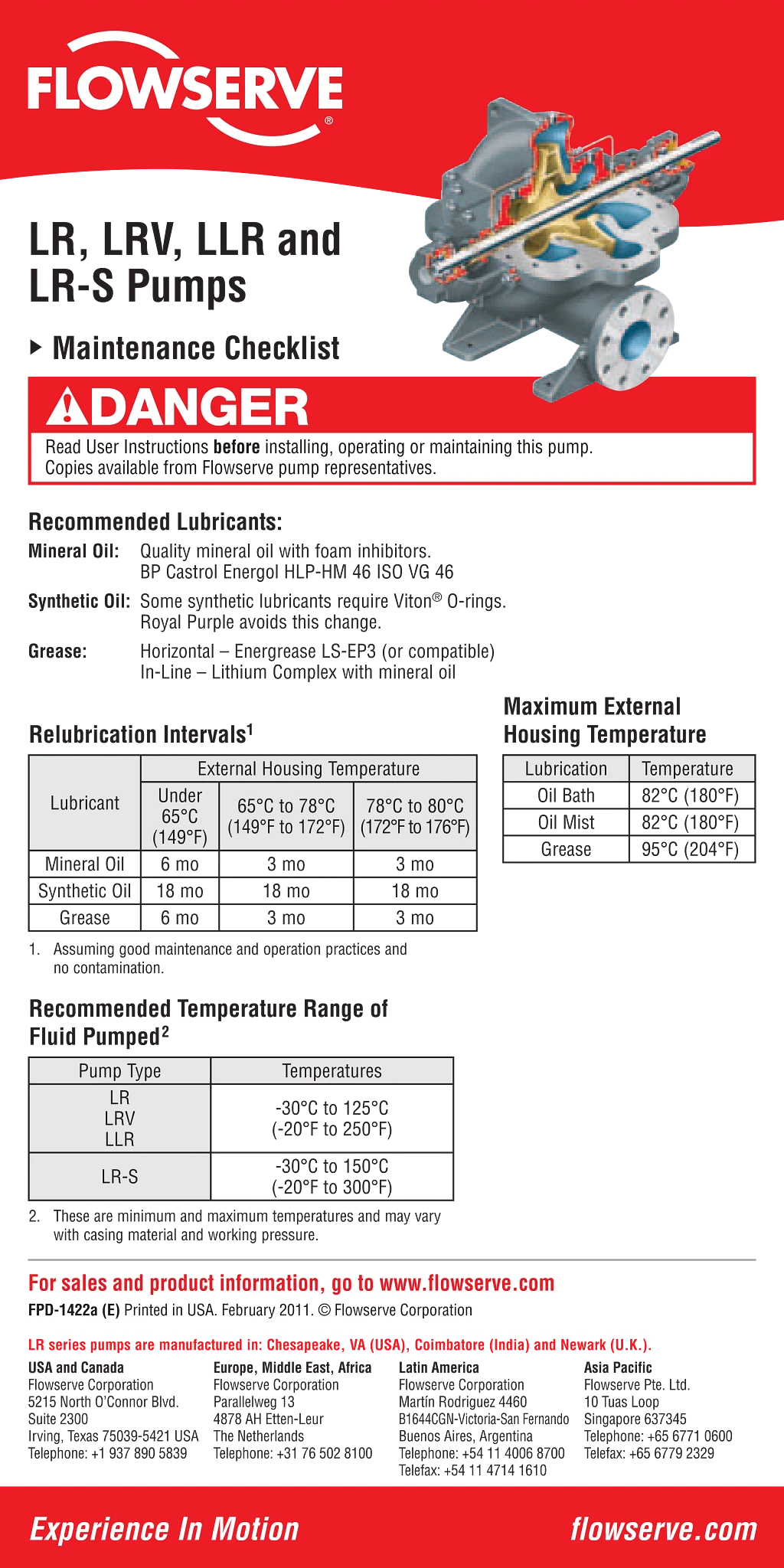 LR，LRV，LLR和LR-S泵维护清单
