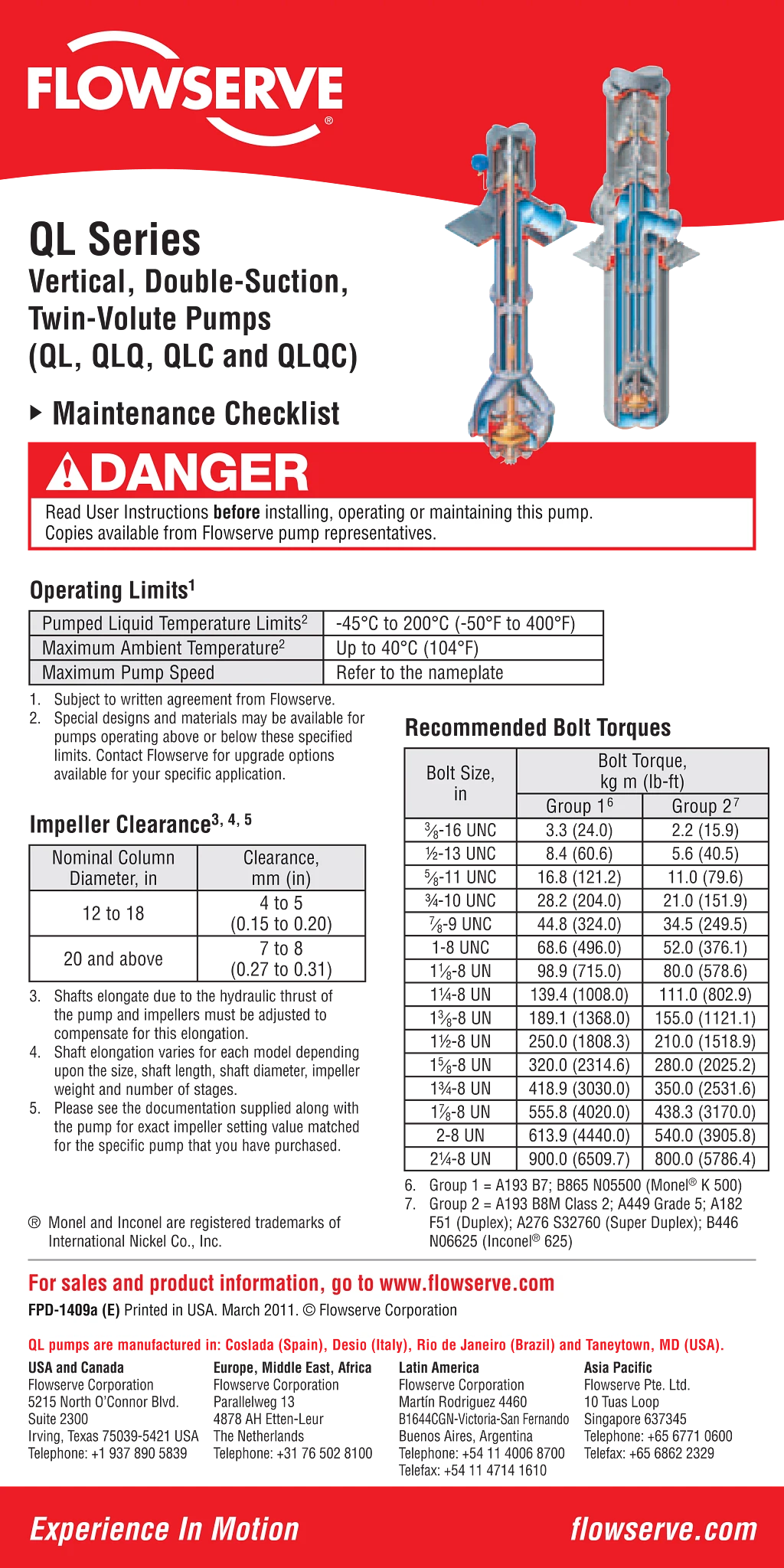 QL系列泵维护检查表
