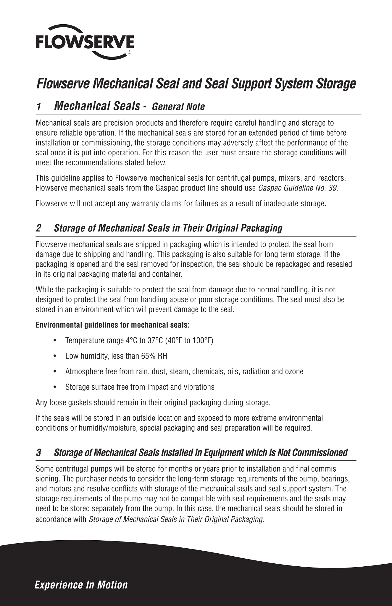 Flowserve机械密封和密封系统存储