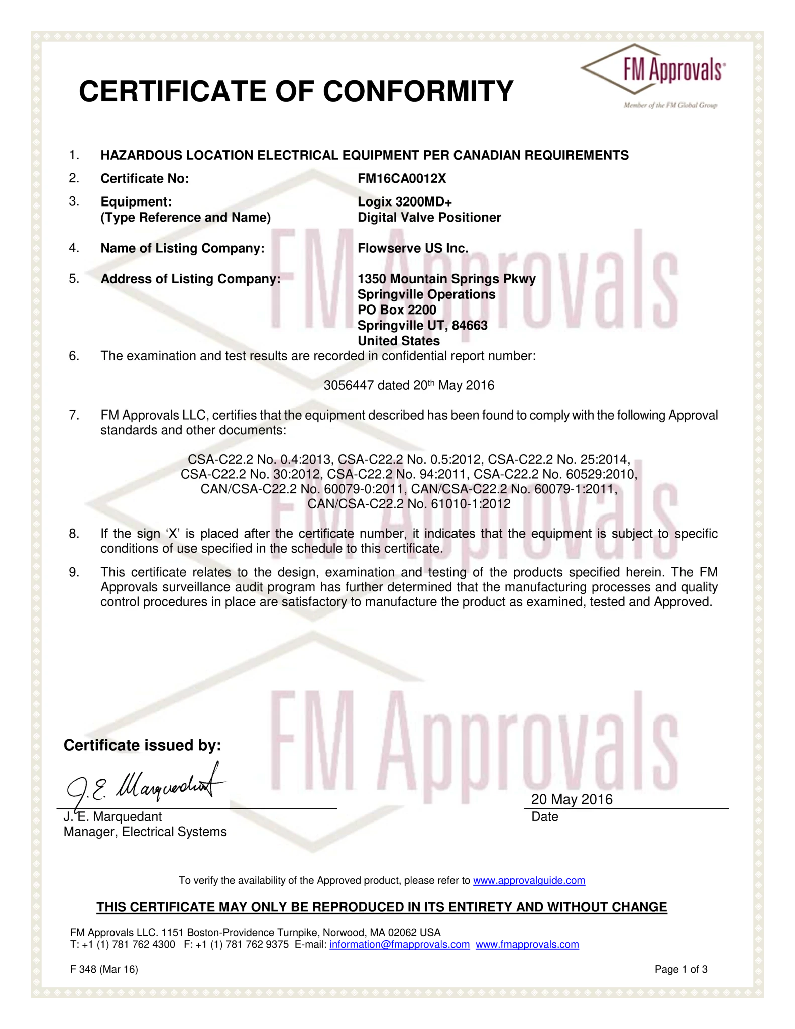 Logix 3200MD+定位器 - FM加拿大防爆证书