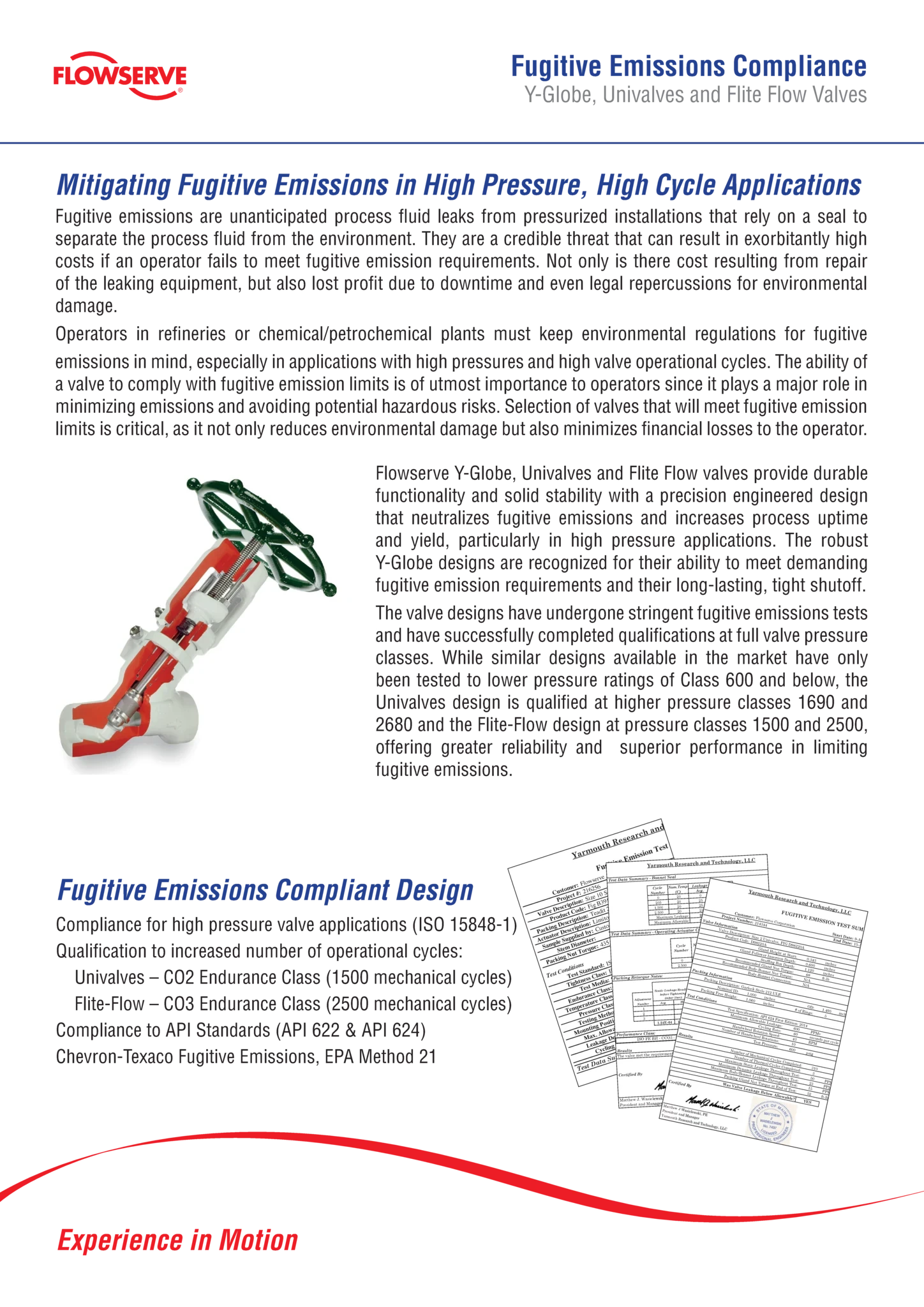 逸散性排放合规性 - Y型截止阀、单瓣阀和Flite Flow阀