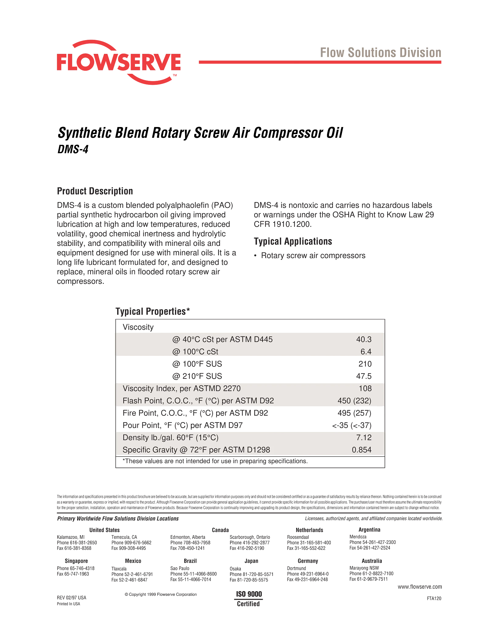 DMS-4合成混合型旋转空气压缩机油宣传单