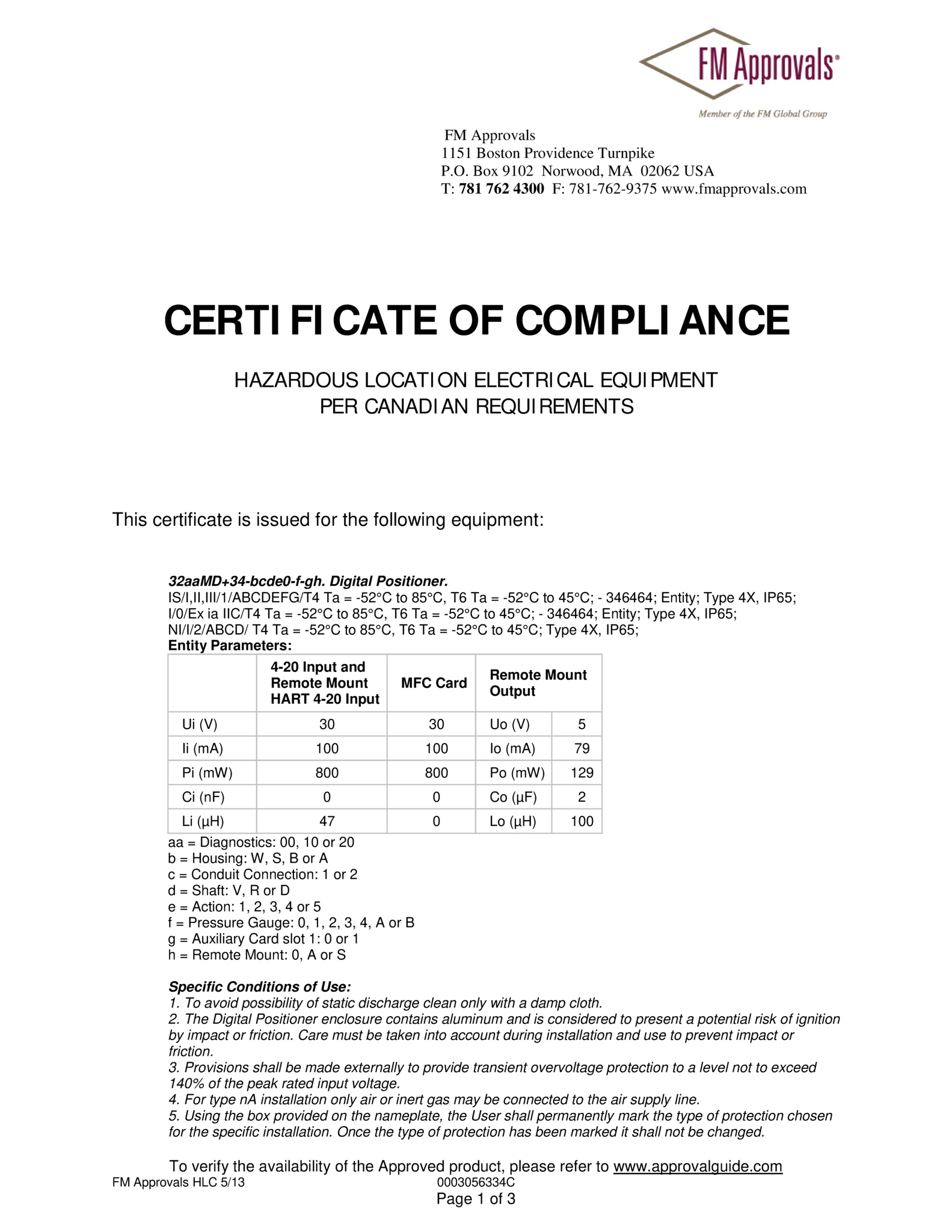 Logix 3200MD+定位器 - FM加拿大本质安全证书