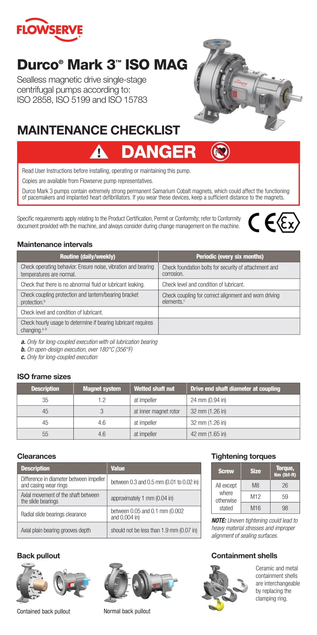 Durco® Mark 3™ ISO MAG 泵 - 维护检查表