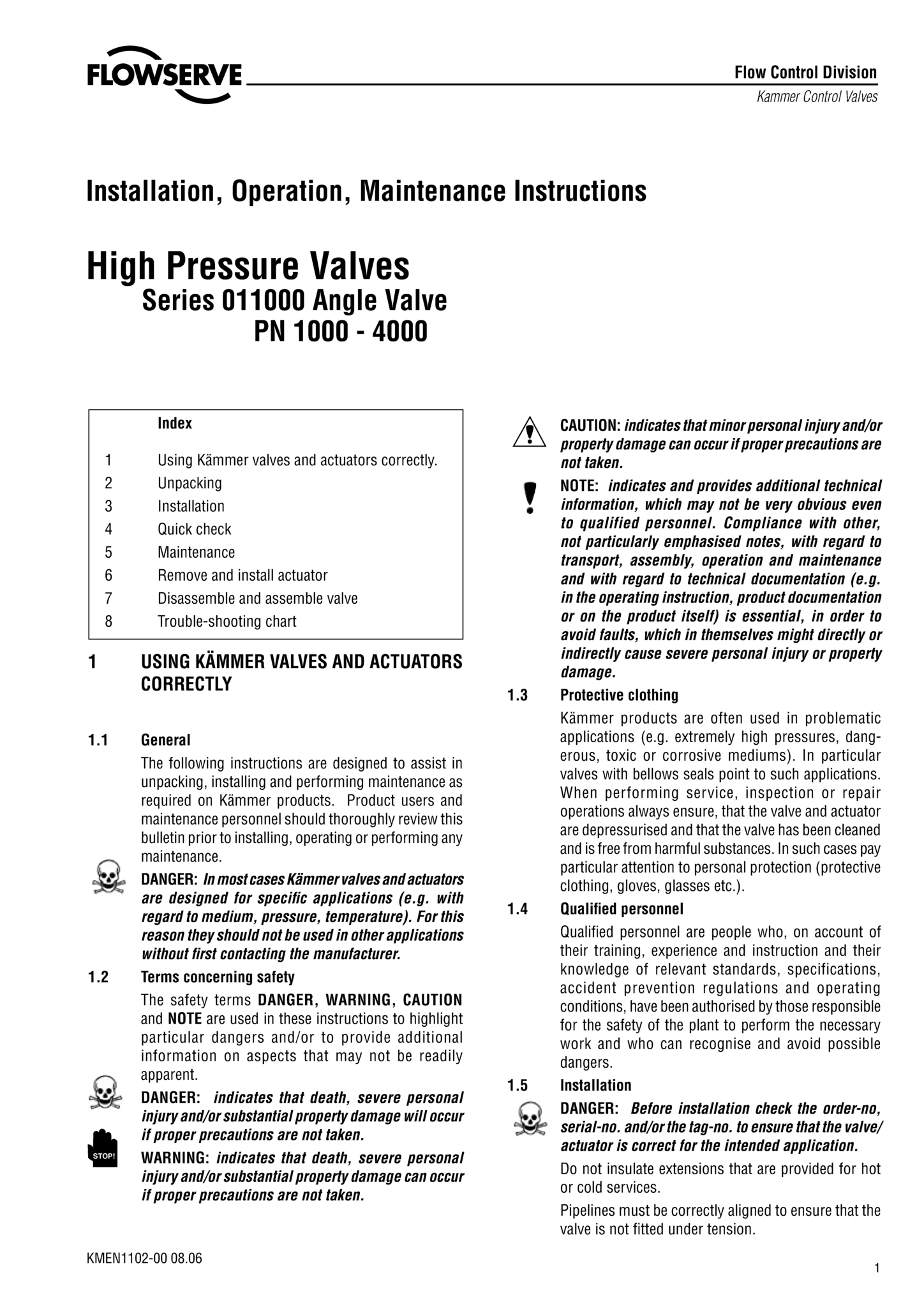 Kämmer HpFlow 011000系列高压控制阀 - 使用说明书（IOM）