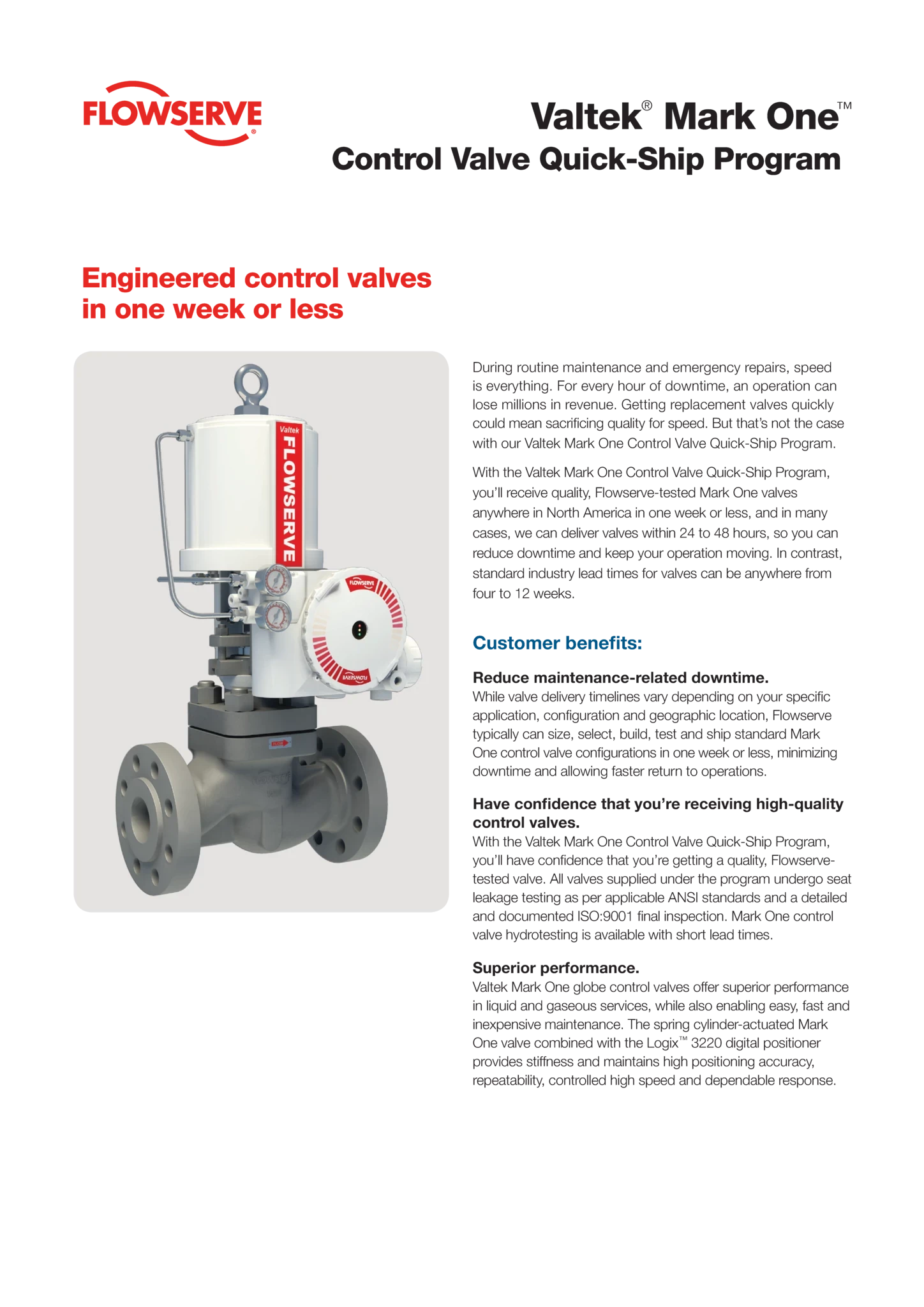 Valtek® Mark One™控制阀快速发货计划 - 宣传单