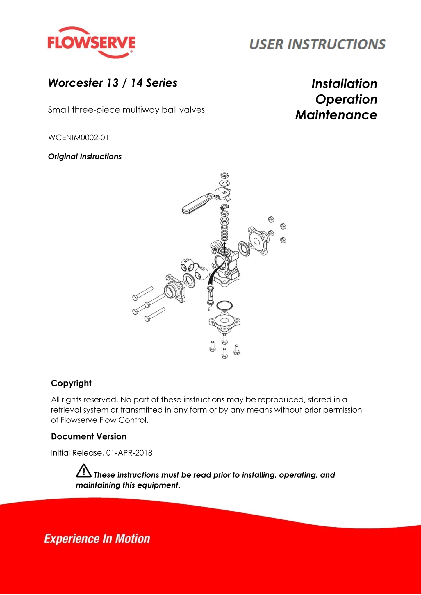 Worcester Controls 13/14系列小型三件式多路球阀使用说明（IOM）（欧洲/亚